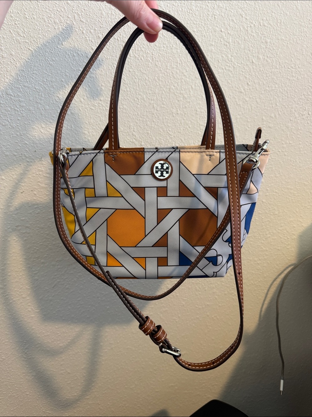 Tory Burch Nylon Printed Mini Blue Basketweave Tote NWT - Picture 12 of 12